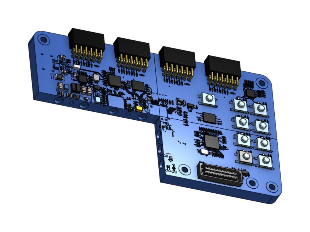 Onshape CAD model showing three of the four Explorer Board display sections